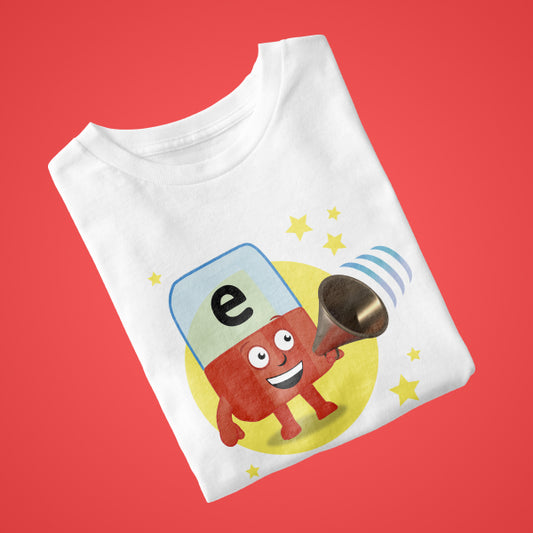Alphablock E, personalised T