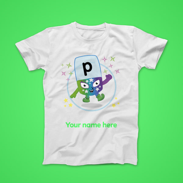 Alphablock P, personalised T