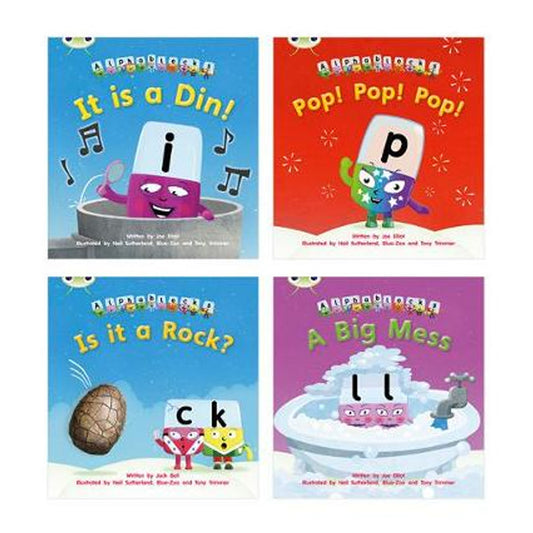 Learn to Read at Home with Alphablocks: Phase 2 - Reception Term 1 (4 fiction books) Pack A - Phonics Bug