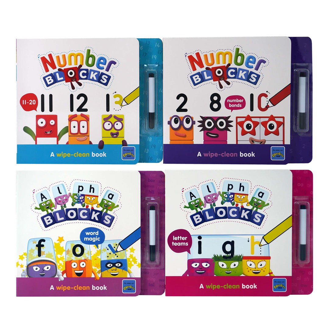 Numberblocks and Alphablocks: Let's Learn Numbers and Letters Set - 4 Wipe-clean books with pens included